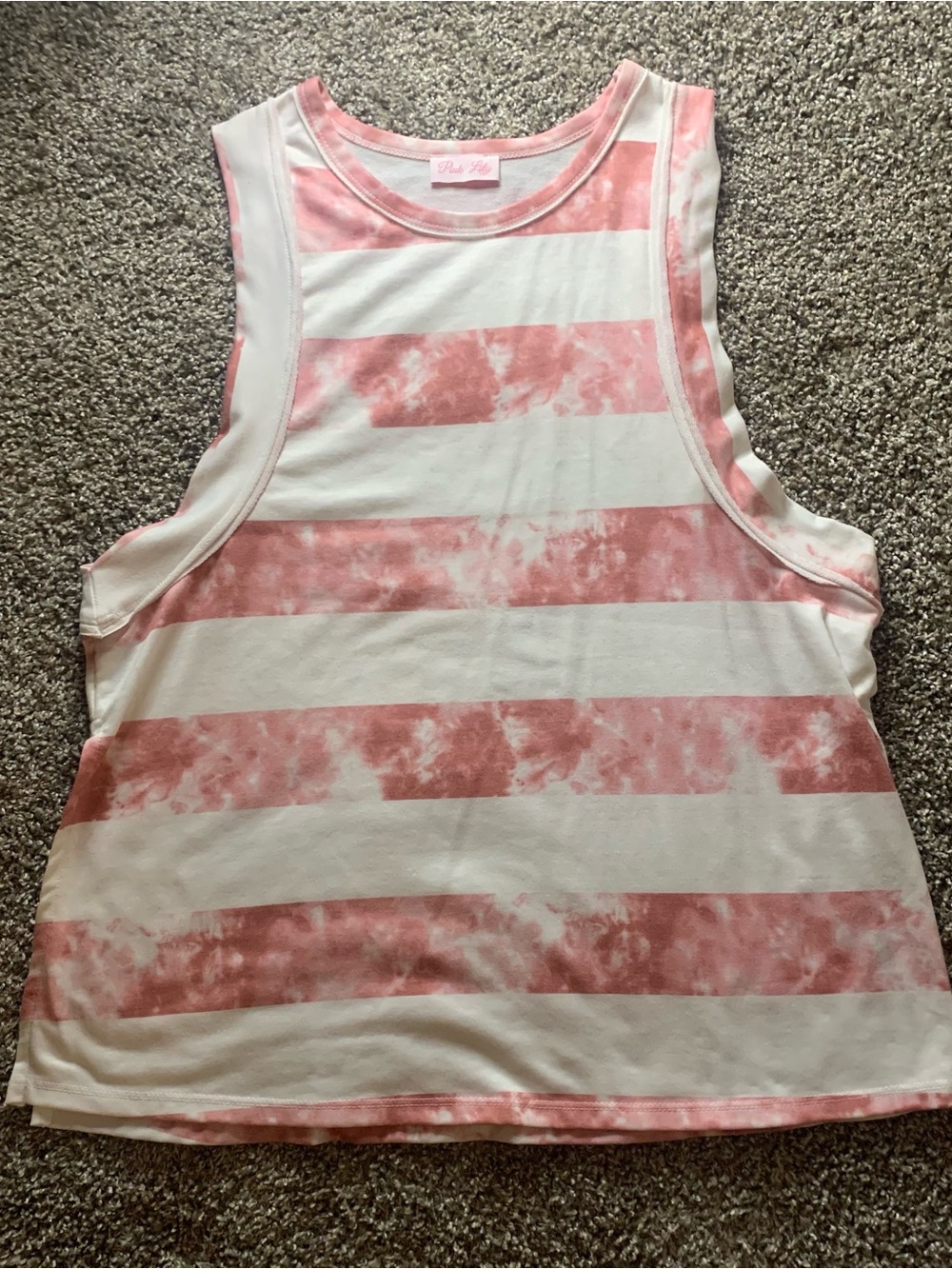 Pink Lily Pink & White Striped Tie-Dye Tank